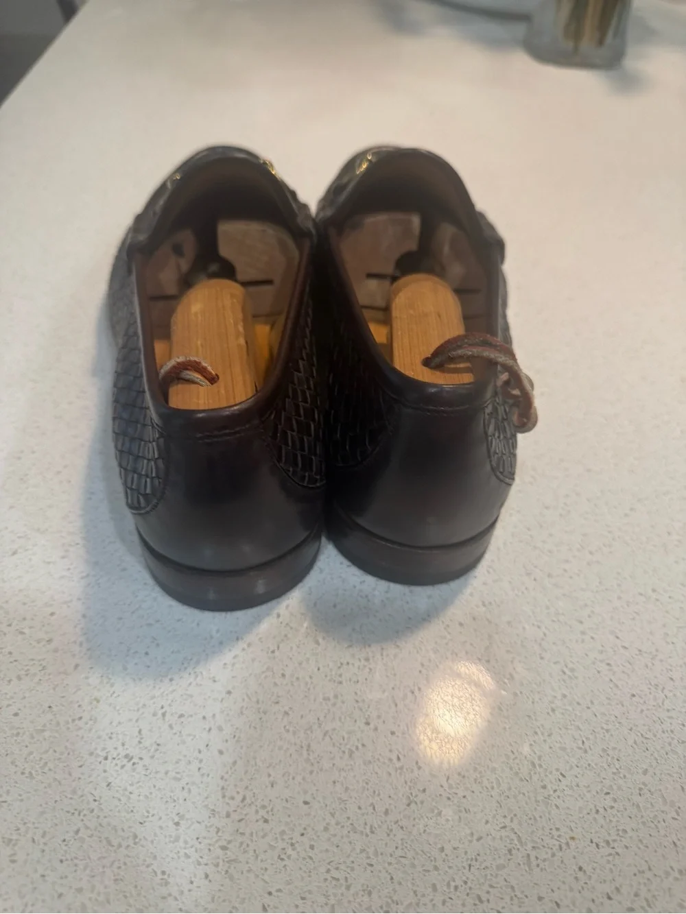 Gucci Woven Leather HorseBit Loafers - Dark Brown  9